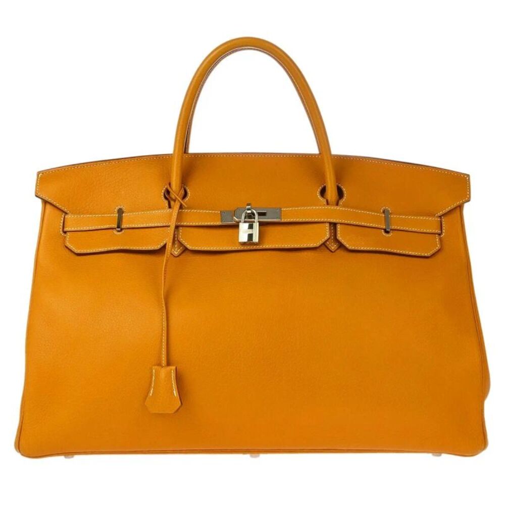 Hermes Birkin Orange Fjord With Palladium Hardware Brown Leather Handbag